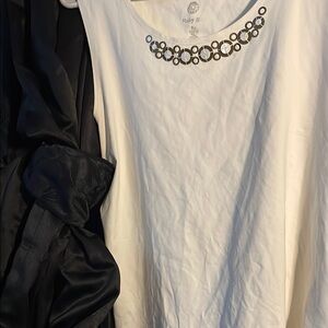 Ruby Rd White Sleeveless Top with Embellished Neckline